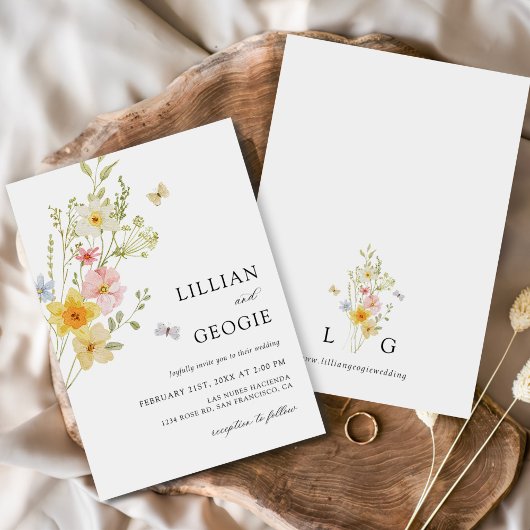 エレガントモダン野花春サマー結婚ズ 招待状