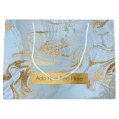 エレガントモダン金ゴールドとライトブルー大理石グリッター ラージペーパーバッグ (正面)