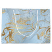 エレガントモダン金ゴールドとライトブルー大理石グリッター ラージペーパーバッグ (裏面)