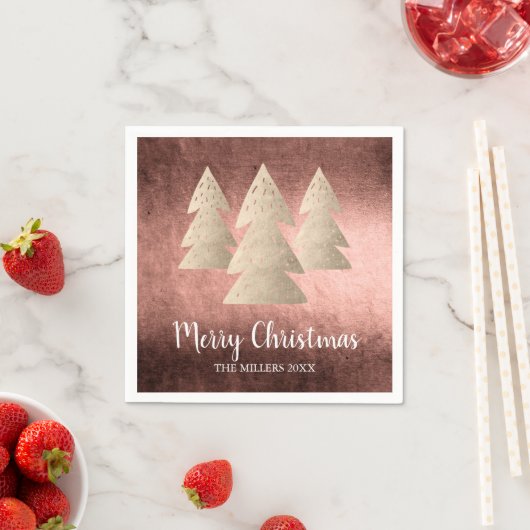 エレガントモダン金ゴールドと銅メリークリスマスツリー スタンダードカクテルナプキン (インサイチュ)
