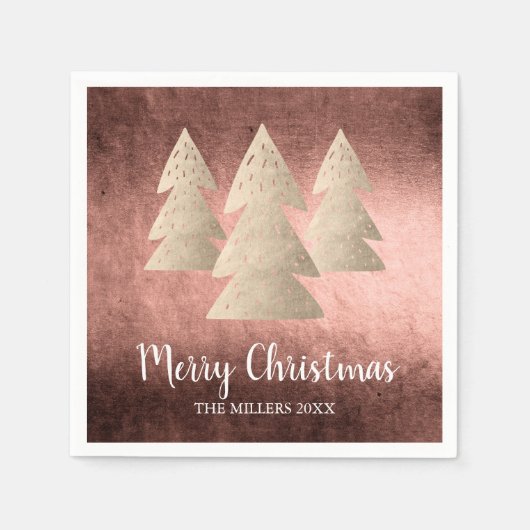 エレガントモダン金ゴールドと銅メリークリスマスツリー スタンダードカクテルナプキン (正面)
