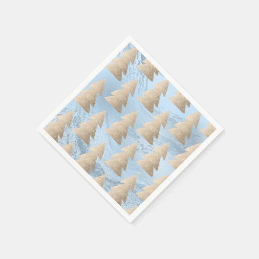 エレガントモダン金ゴールドと青いクリスマスツリーパターン スタンダードカクテルナプキン (角)