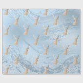 エレガントモダン金ゴールドと青のクリスマス鹿のパターン ラッピングペーパー (フラット)