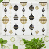 エレガントモダン金ゴールドと黒のクリスマスオーナメント キッチンタオル (折り畳み)