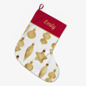 エレガントモダン金ゴールドクリスマスオーナメントパターン ラージクリスマスストッキング (正面 (吊り時))