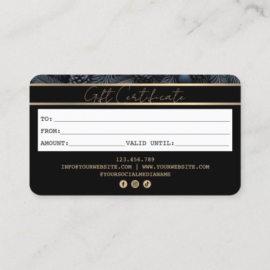 エレガントモダン金ゴールドクレジットカードのギフト証明書 名刺 (裏面)