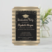 エレガントモダン金ゴールドグリッター卒業キャップストライプ 招待状 (スタンド正面)