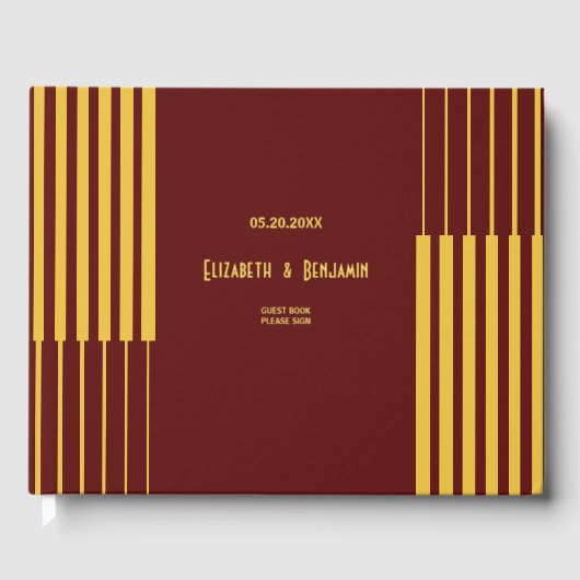 エレガントモダン金ゴールドスクリプ結婚トRed ゲストブック (正面)