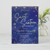 エレガントモダン金ゴールドスターズブルースウィート16 招待状 (スタンド正面)