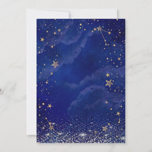 エレガントモダン金ゴールドスターズブルースウィート16 招待状 (裏面)