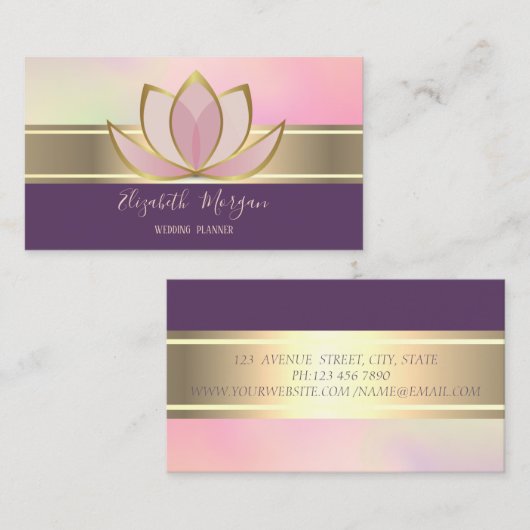 エレガントモダン金ゴールドストライプロータスゼン 名刺 (正面/裏面)