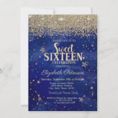 エレガントモダン金ゴールドダイアモンズスターズブルースウィート16 招待状 (正面)