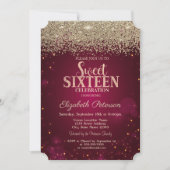 エレガントモダン金ゴールドダイアモンズレッドスウィート16 招待状 (正面)
