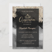 エレガントモダン金ゴールドティアラ、大理石、紙吹雪 招待状 (正面)