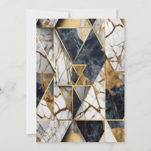 エレガントモダン金ゴールドティアラ、黒幾何大理石 招待状 (裏面)
