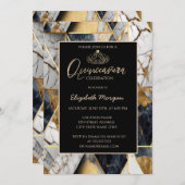 エレガントモダン金ゴールドティアラ、黒幾何大理石 招待状 (正面/裏面)