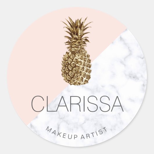 エレガントモダン金ゴールドパイナップル赤面ピンク ラウンドシール (正面)