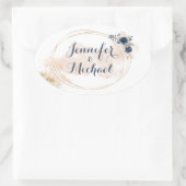 エレガントモダン金ゴールドフレームピーチブルーフローラ 楕円形シール (バッグ)