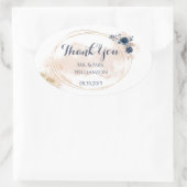 エレガントモダン金ゴールドフレームピーチブルーフローラ 楕円形シール (バッグ)