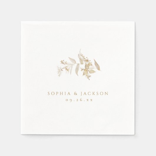 エレガントモダン金ゴールドフローラ結婚ズ スタンダードカクテルナプキン (正面)