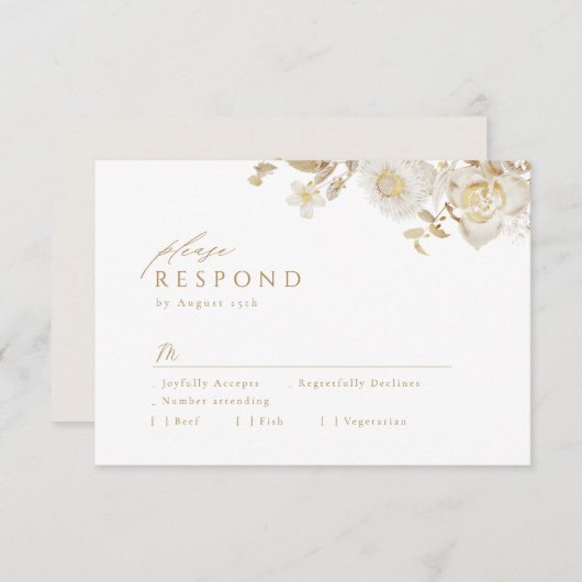 エレガントモダン金ゴールドフローラ結婚ズ 出欠カード (正面/裏面)