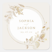 エレガントモダン金ゴールドフローラ結婚式の引き出物 スクエアシール (正面)
