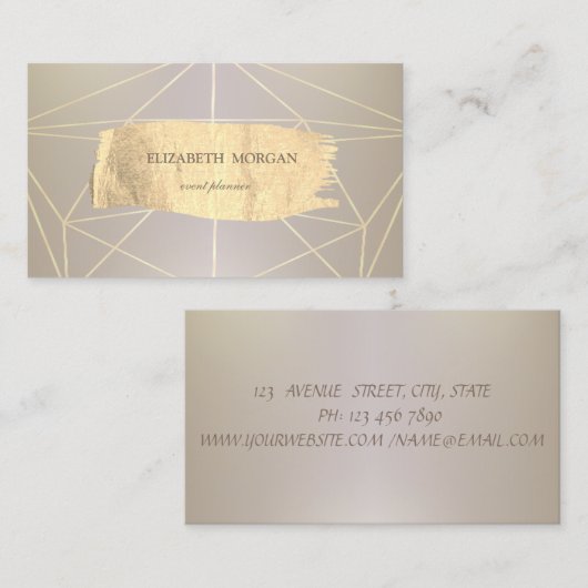 エレガントモダン金ゴールドブラシストロークの幾何学的 名刺 (正面/裏面)