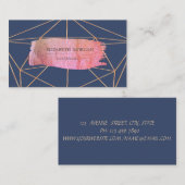 エレガントモダン金ゴールドブラシストロークの幾何学的、青 名刺 (正面/裏面)