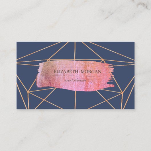 エレガントモダン金ゴールドブラシストロークの幾何学的、青 名刺 (正面)