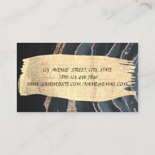 エレガントモダン金ゴールドブラシストローク黒大理石 名刺 (裏面)