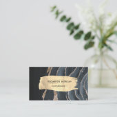 エレガントモダン金ゴールドブラシストローク黒大理石 名刺 (スタンド正面)