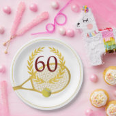 エレガントモダン金ゴールドホワイトテニス60誕生日 ペーパープレート (パーティー)
