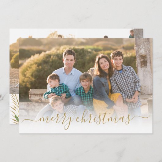 エレガントモダン金ゴールドメリー・クリスマス・スクリプト写真 シーズンカード (正面/裏面)