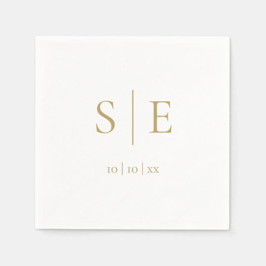 エレガントモダン金ゴールドモノグラム日付ミニマリスト スタンダードカクテルナプキン (正面)