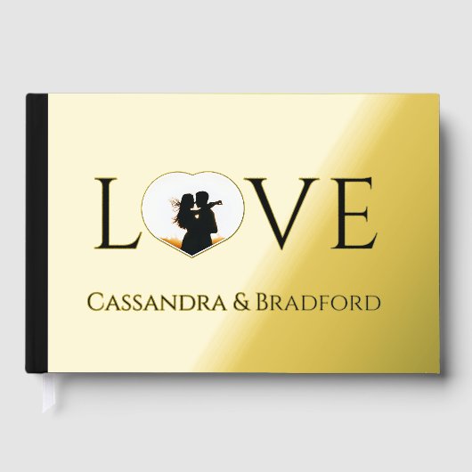 エレガントモダン金ゴールド写真ハートカスタムウェディング ゲストブック (正面)