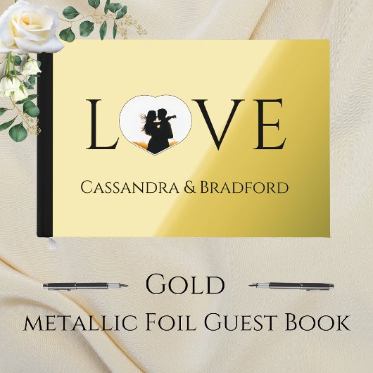 エレガントモダン金ゴールド写真ハートカスタムウェディング ゲストブック