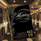 エレガントモダン金ゴールド列結婚の 箔招待状