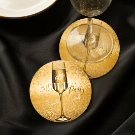 エレガントモダン金ゴールド大人誕生日驚きパーティー ラウンドペーパーコースター