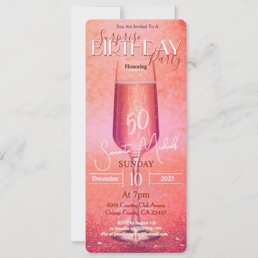 エレガントモダン金ゴールド大人誕生日驚きパーティー 招待状 (正面)