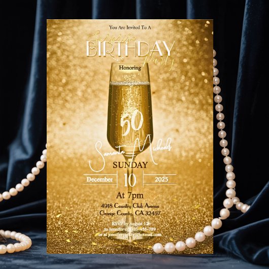 エレガントモダン金ゴールド大人誕生日驚きパーティー 箔シーズンカード