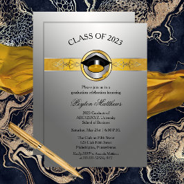 エレガントモダン金ゴールド大学卒業招待状 招待状