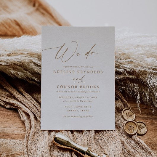 エレガントモダン金ゴールド書結婚 招待状