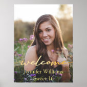 エレガントモダン金ゴールド甘い16枚フォトウェルカムサイン ポスター (正面)