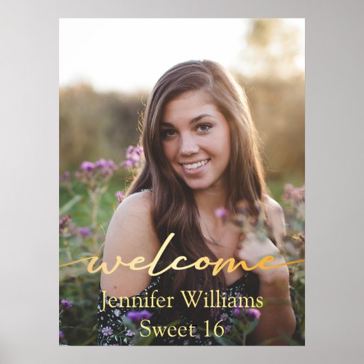 エレガントモダン金ゴールド甘い16枚フォトウェルカムサイン ポスター (正面)