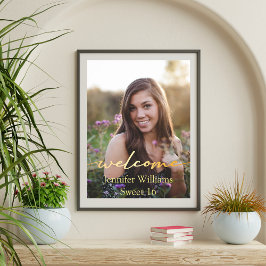 エレガントモダン金ゴールド甘い16枚フォトウェルカムサイン ポスター