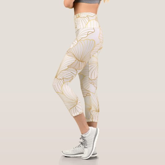 エレガントモダン金ゴールド白フローラ線コレクション カプリレギンス (左)