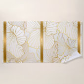 エレガントモダン金ゴールド白フローラ線コレクション ビーチタオル (正面)