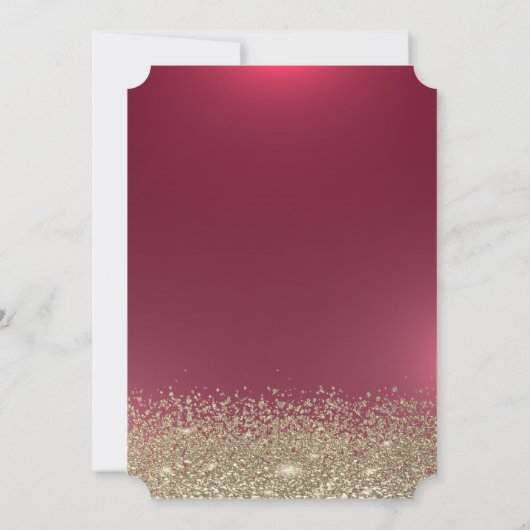 エレガントモダン金ゴールド紙吹雪ダイヤモンドレッドスウィート16 招待状 (裏面)