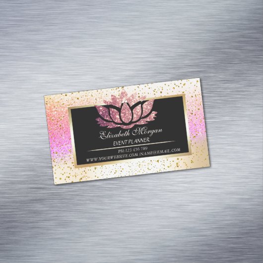 エレガントモダン金ゴールド紙吹雪、《写真》ぼけ味フレームLotus マグネット名刺 (インサイチュ)