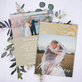 エレガントモダン金ゴールド結婚サンキューカード 招待状